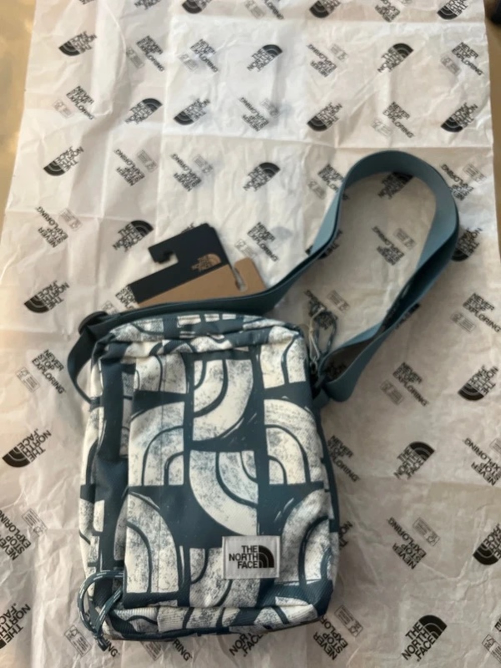 The North Face Teal White Patterned Crossbody Belt Bag